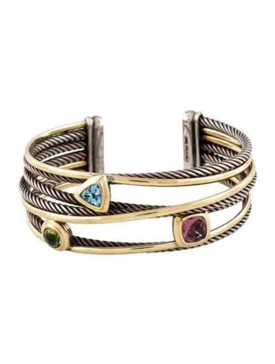 Pre-owned David Yurman Topaz, Tourmaline & Peridot Crossover Cuff Bracelet, 6.5" In Multi
