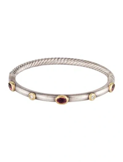 Pre-owned David Yurman Tourmaline & Diamond Hinged Bangle, 6.25" In Multicolor