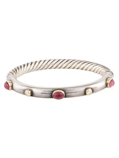 Pre-owned David Yurman Tourmaline & Diamond Hinged Bangle Bracelet, 6.5" In Multi