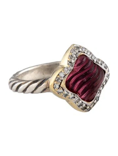 Pre-owned David Yurman Tourmaline & Diamond Quatrefoil Cocktail Ring In Multicolor