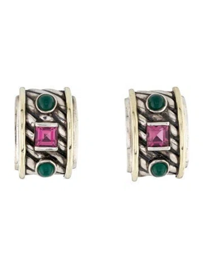 Pre-owned David Yurman Tourmaline & Dyed Chalcedony Renaissance Clip-on Earrings In Multi