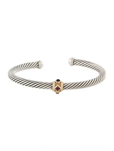 Pre-owned David Yurman Tourmaline & Rhodolite Renaissance Station Cuff, 7" In Multi