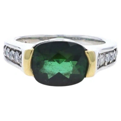 Pre-owned David Yurman Tourmaline Diamond Ring Sterling 925 Yellowgold 18k Cushion 3.41ctw In Multi