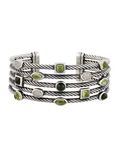 Pre-owned David Yurman Tourmaline, Peridot & Diamond 5 Row Confetti Cuff Bracelet, 6.25" In Multi