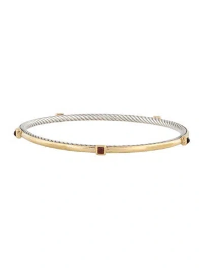 Pre-owned David Yurman Tourmaline Station Inside Cable Bangle, 7.5" In Multicolor