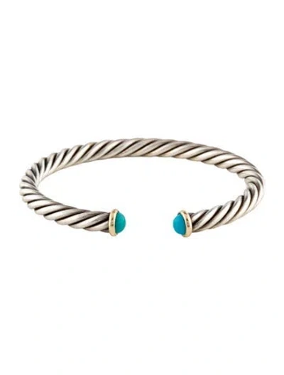 Pre-owned David Yurman Tturquoise Cable Cuff Bracelet, 7" In Multi