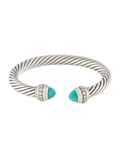 Pre-owned David Yurman Turquoise & Diamond Cable Classic Bracelet, 6.5" In Multi