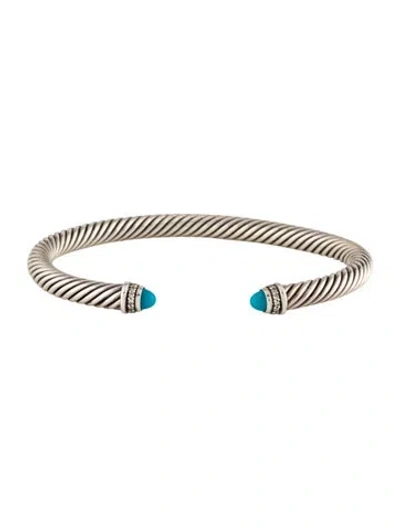 Pre-owned David Yurman Turquoise & Diamond Cable Cuff Bracelet, 6.5" In Multi