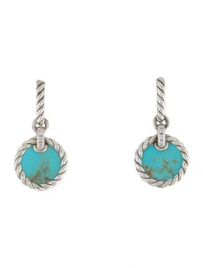 Pre-owned David Yurman Turquoise & Diamond Dy Elements Drop Earrings In Multi