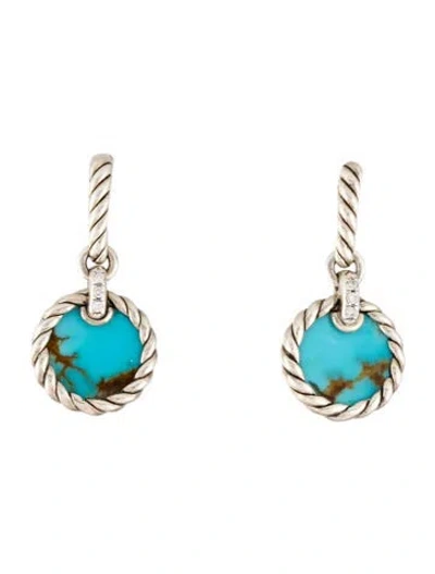 Pre-owned David Yurman Turquoise & Diamond Dy Elements Drop Earrings In Multi