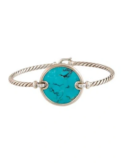 Pre-owned David Yurman Turquoise & Diamond Station Bracelet, 6" In Multi