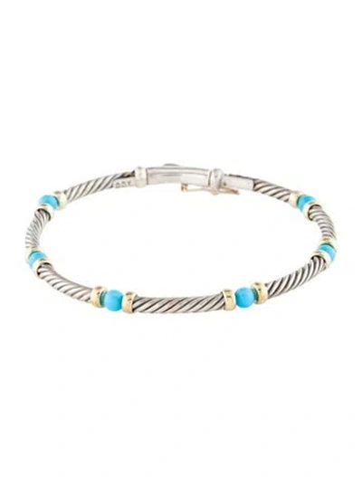 Pre-owned David Yurman Turquoise Bead Station Bangle Bracelet, 6.5" In Multi