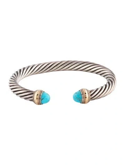 Pre-owned David Yurman Turquoise Cable Bracelet, 7" In Multicolor