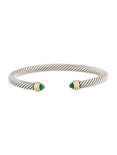 Pre-owned David Yurman Turquoise Cable Cuff Bracelet, 6.25" In Multi