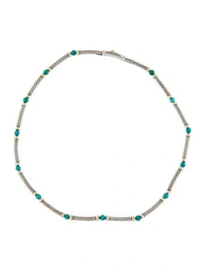 Pre-owned David Yurman Turquoise Cable Station Necklace, 15.5" In Multi