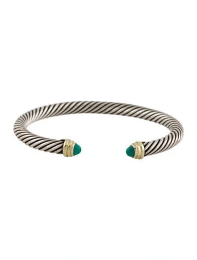Pre-owned David Yurman Turquoise Classic Cable Bracelet, 6.25" In Multi