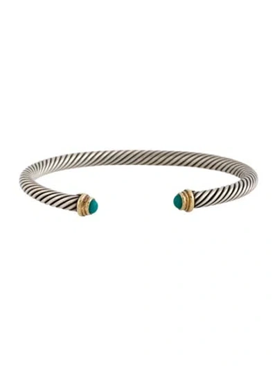 Pre-owned David Yurman Turquoise Classic Cable Cuff Bracelet, 6.25" In Multi