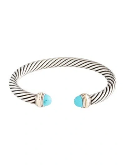 Pre-owned David Yurman Turquoise Classic Cable Cuff Bracelet, 6.75" In Multi