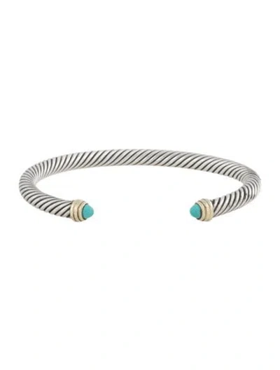 Pre-owned David Yurman Turquoise Classic Cable Cuff Bracelet, 6.75" In Multicolor
