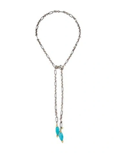 Pre-owned David Yurman Turquoise Figaro Link Chain Lariat, 36" In Multi