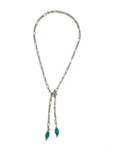 Pre-owned David Yurman Turquoise Figaro Link Chain Lariat, 36" In Multi