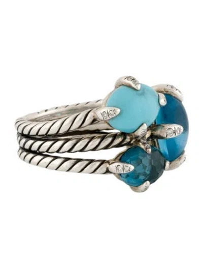 Pre-owned David Yurman Turquoise, Topaz & Diamond Chatelaine Cocktail Ring In Multi