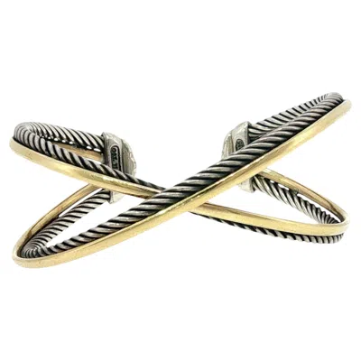 Pre-owned David Yurman Two Row Crossover Bracelet Sterling Silver 18k Yellow Gold