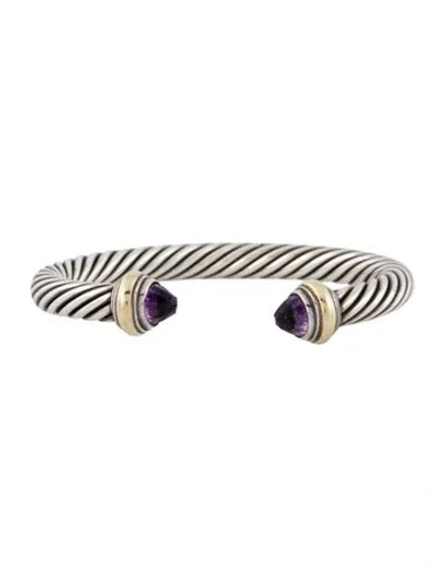 Pre-owned David Yurman Two -tone Amethyst Cuff Bracelet, 6.5" In Multi