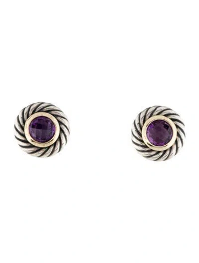 Pre-owned David Yurman Two Tone Amethyst Stud Earrings In Multi