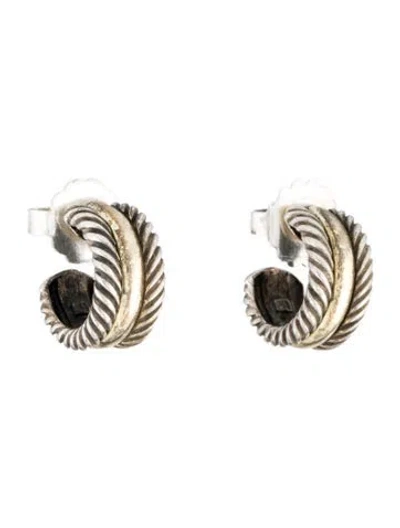 Pre-owned David Yurman Two Tone Cable Collectibles® Huggie Hoop Earrings In Multi