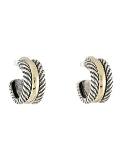 Pre-owned David Yurman Two Tone Cable Collectibles® Huggie Hoop Earrings In Multi