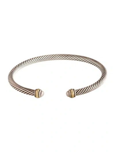Pre-owned David Yurman Two- Tone Cable Cuff Bracelet, 6.5" In Multi