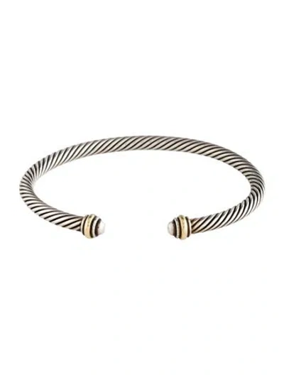 Pre-owned David Yurman Two- Tone Classic Cable Cuff Bracelet, 6.5" In Multi