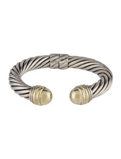 Pre-owned David Yurman Two Tone Classic Cable Hinged Cuff Bracelet, 6.25" In Multicolor