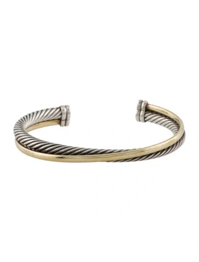 Pre-owned David Yurman Two Tone Crossover Cuff Bracelet In Multi