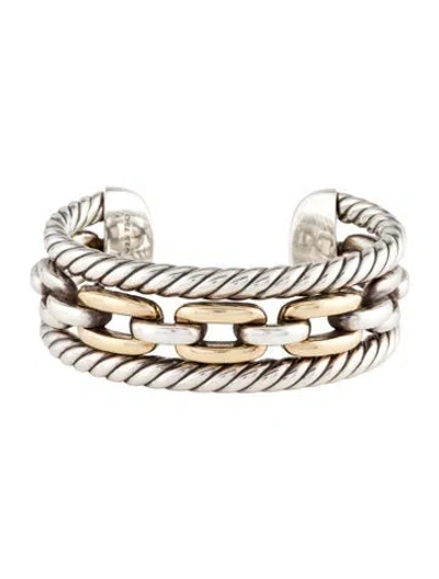 Pre-owned David Yurman Two Tone Wellesley Link Multi-stack Cuff, 6"