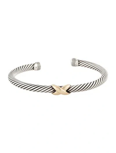 Pre-owned David Yurman Two -tone X Classic Cable Cuff Bracelet, 7.25" In Multi