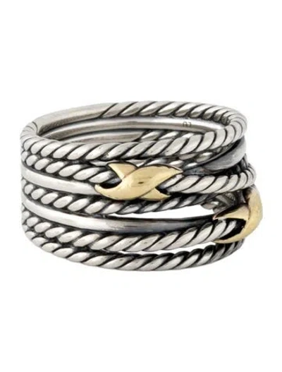 Pre-owned David Yurman Two Toned Double X Crossover Ring In Multi