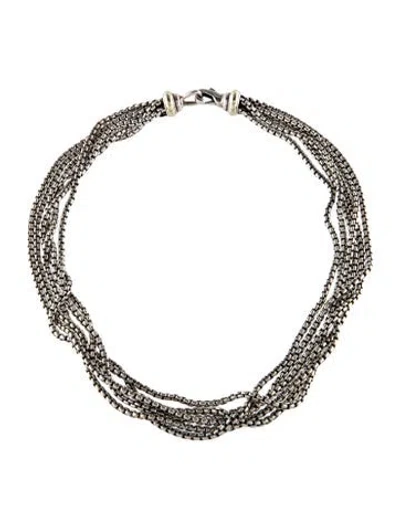 Pre-owned David Yurman Two-tone 6 Row Box Chain Necklace, 16" In Multi