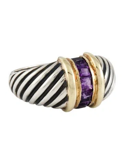 Pre-owned David Yurman Two-tone Amethyst Cable Dome Ring In Multi