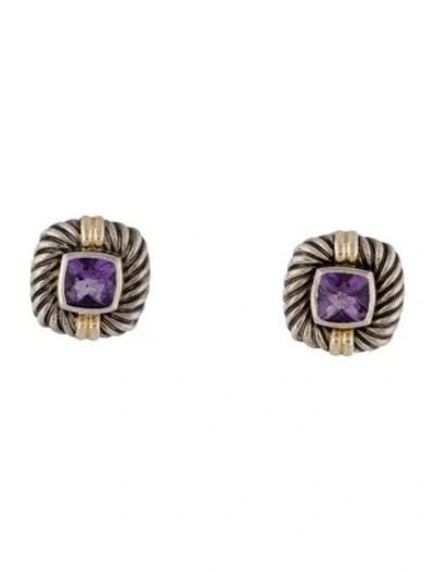 Pre-owned David Yurman Two-tone Amethyst Earclips In Multi