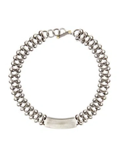 Pre-owned David Yurman Two-tone Atlas Chain Mail Id Collar Necklace, 16" In Multi