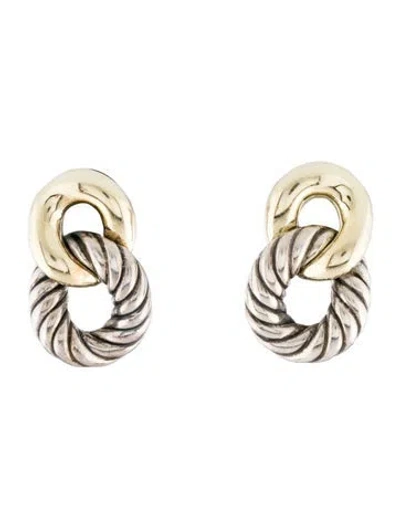 Pre-owned David Yurman Two-tone Belmont Curb Link Drop Earrings In Multicolor