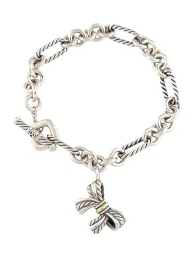Pre-owned David Yurman Two-tone Bow Charm Bracelet, 6.5" In Multi