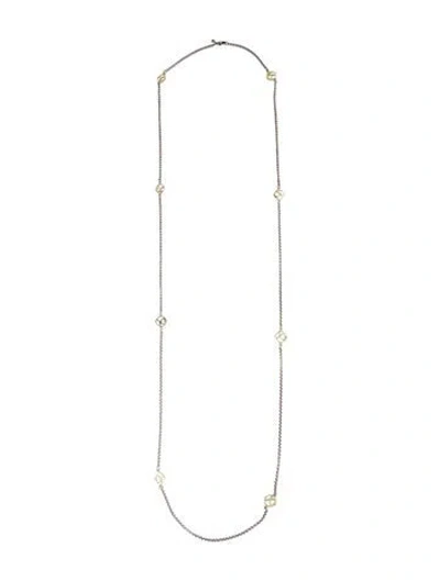 Pre-owned David Yurman Two-tone Box Chain Logo Station Necklace, 46.75" In Multi