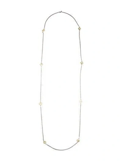 Pre-owned David Yurman Two-tone Box Chain Logo Station Necklace, 66" In Multi