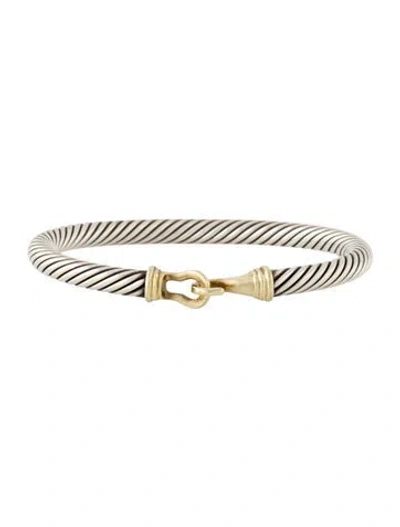 Pre-owned David Yurman Two-tone Buckle Classic Cable Bangle Bracelet, 6.25" In Multi