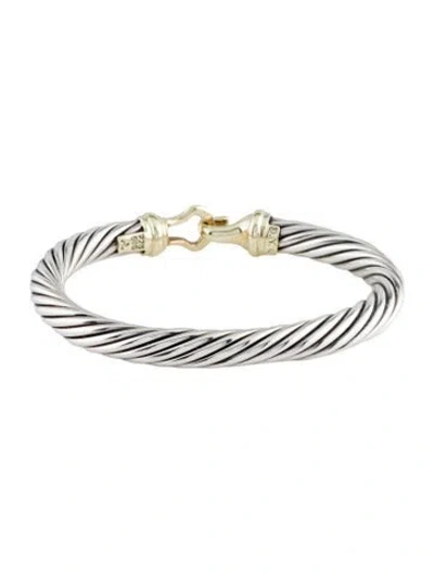 Pre-owned David Yurman Two-tone Buckle Classic Cable Bracelet, 6.25" In Multi
