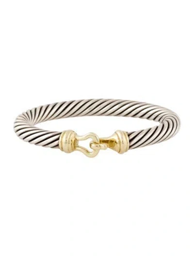 Pre-owned David Yurman Two-tone Buckle Classic Cable Bracelet, 6.25" In Multi
