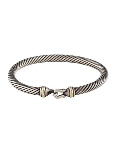 Pre-owned David Yurman Two-tone Buckle Classic Cable Cuff Bracelet, 6.25" In Multi